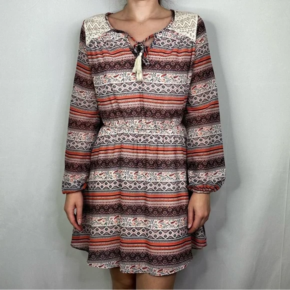 Sequin Hearts Dresses | Sequin Hearts Mini Dress Long Sleeve Lace Aztec Tunic Summer Colorful Small | Color: Blue/Pink | Size: S | Noble_Princess's